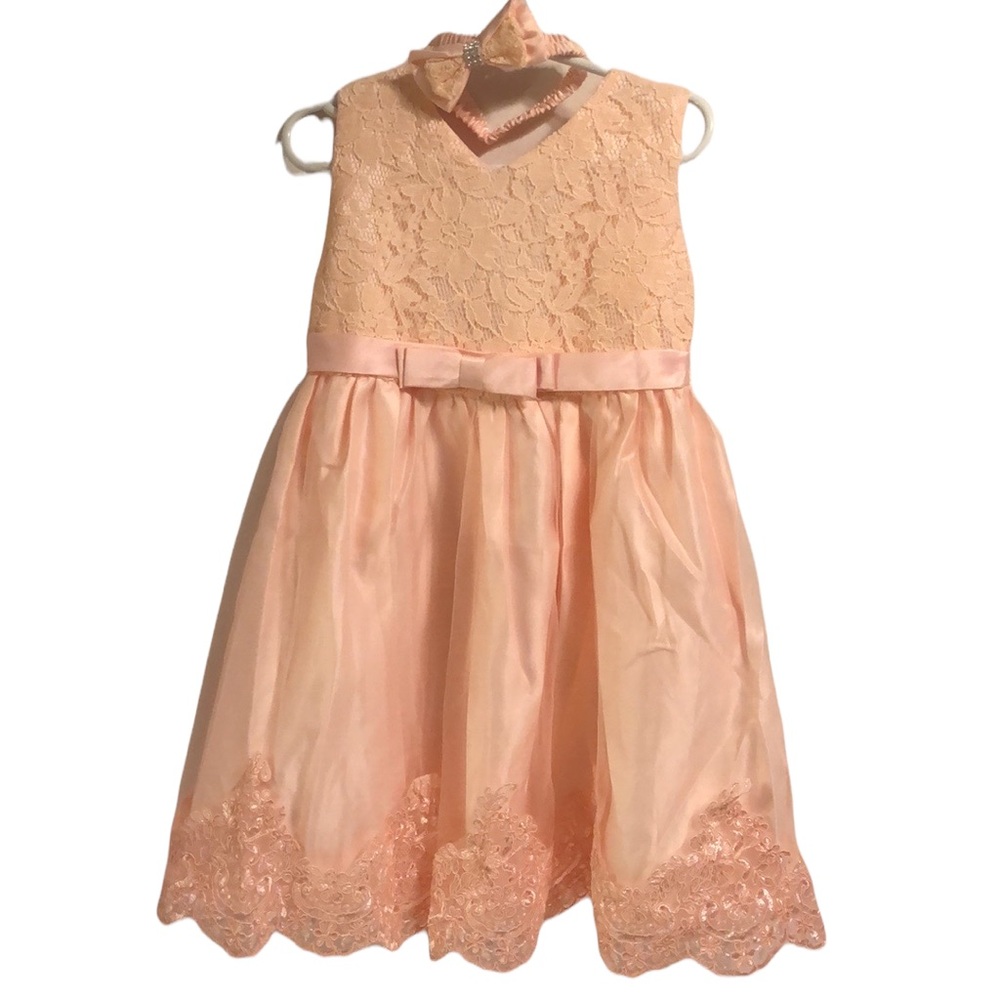 LZH BabyGirls Ruffle Lace w/ Headwear,Bowknot Flower Dresses Size 4-5T NWT